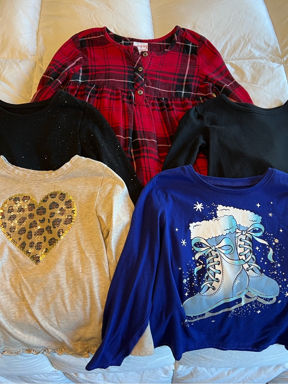 Girls' Mixed Long-Sleeve Tops Bundle - Red Plaid, Royal Blue, Black, Cream